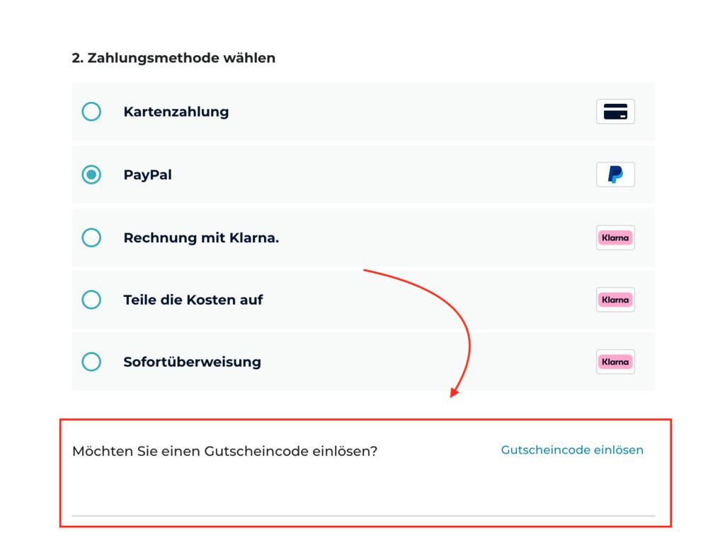 Checkout Screenshot mit Eingabefeld für deinen 24MX Gutschein