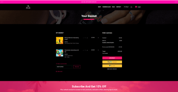 2btanned Webpage on the checkout screen