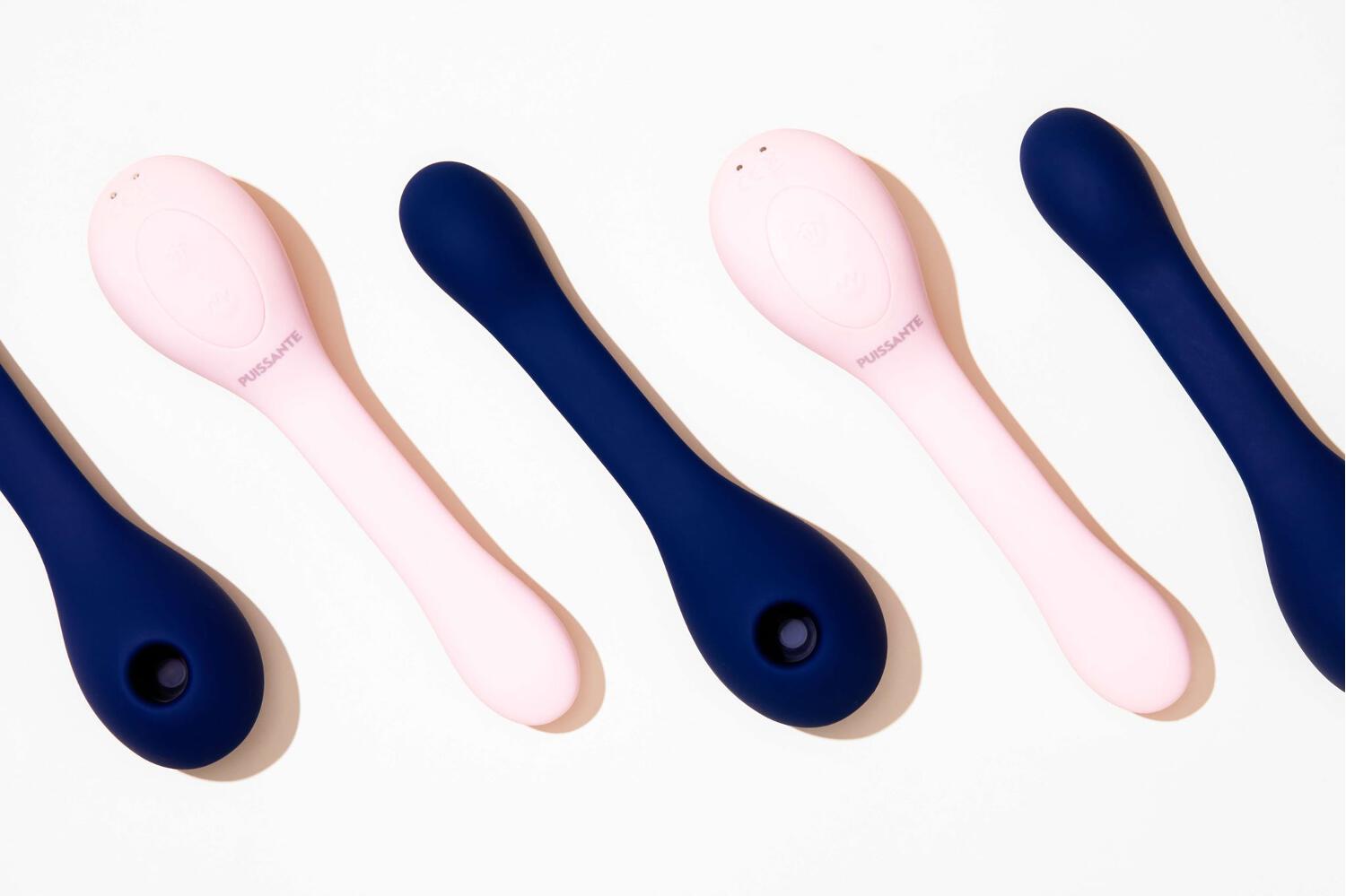 5 sextoys alignés bleu et rose