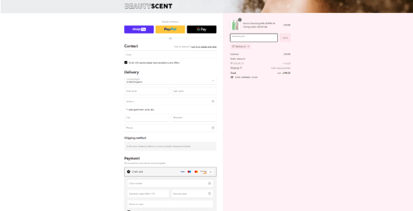 Image of Beauty Scent webpage on the checkout screen