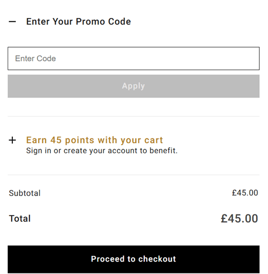 interface revealing the code for a discount promotion