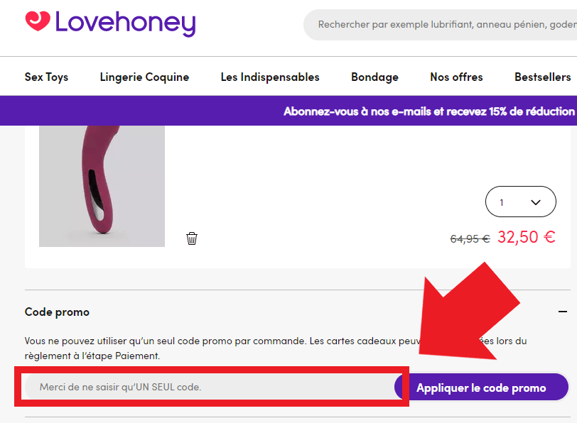 Emplacement pour codes promo Lovehoney