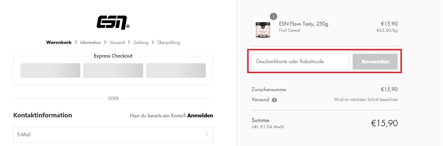 ESN-Gutschein online einlösen