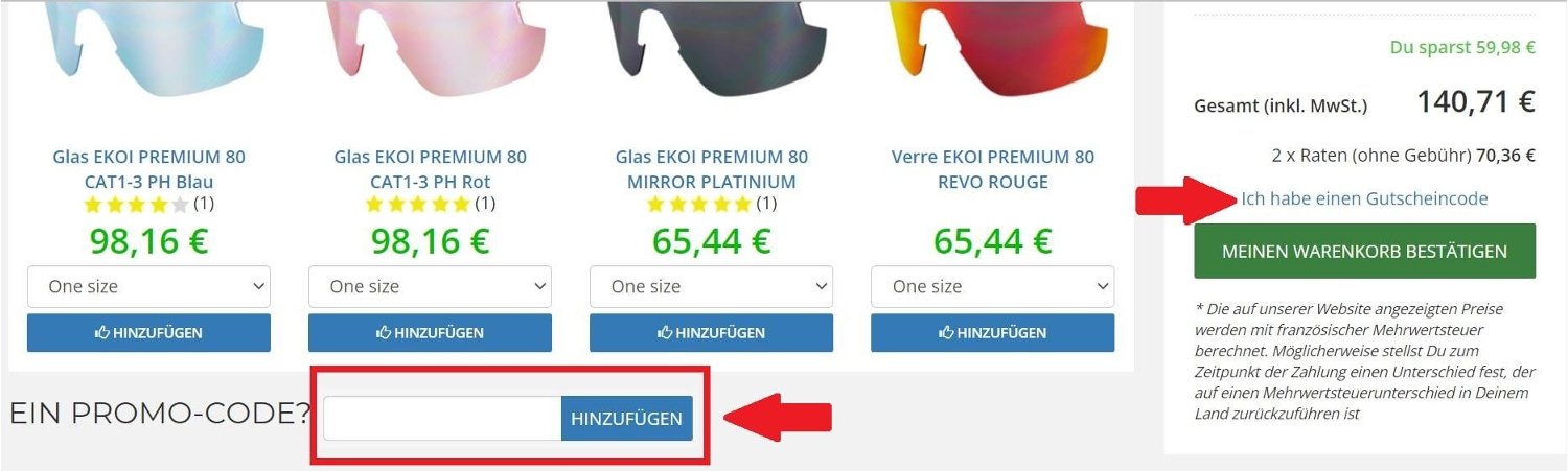 Eingabefeld für Ekoi-Gutscheincode im Warenkorb