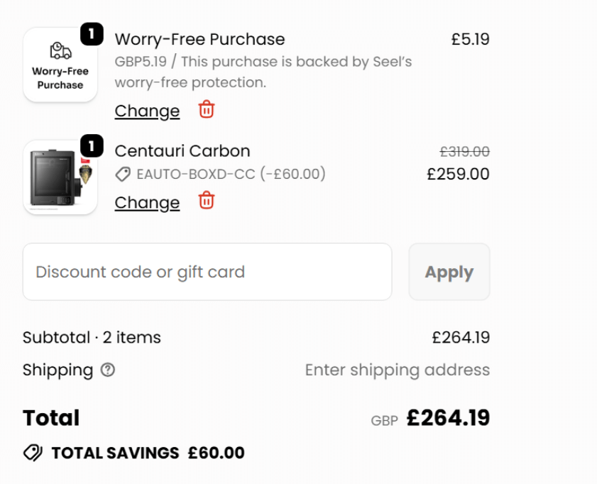 Elegoo discount code checkout box