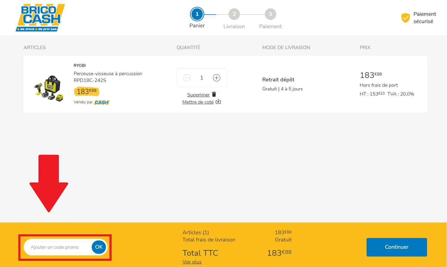 Emplacement pour codes promo Brico Cash