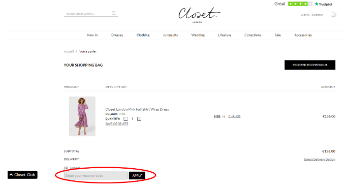 Emplacement code promo Closet