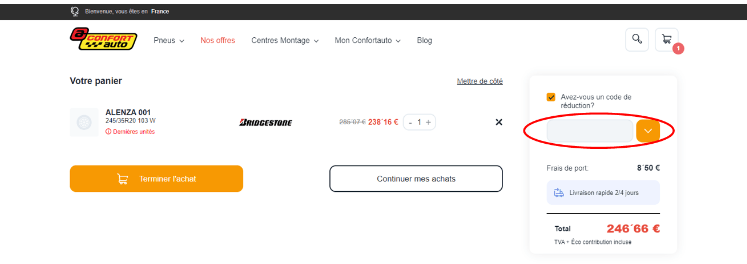 Emplacement code promo Confortauto