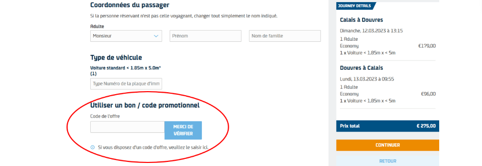 Emplacement code promo DFDS