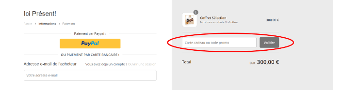 Emplacement code promo Ici Présent!