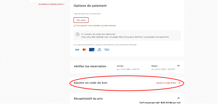 Emplacement code promo Radisson Hotels