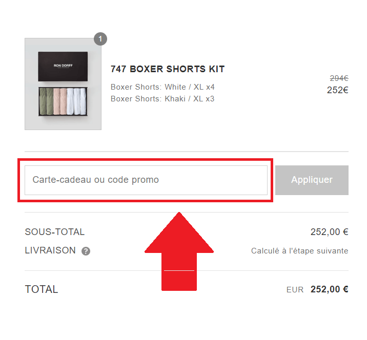 Emplacement pour codes promo Ron Dorff