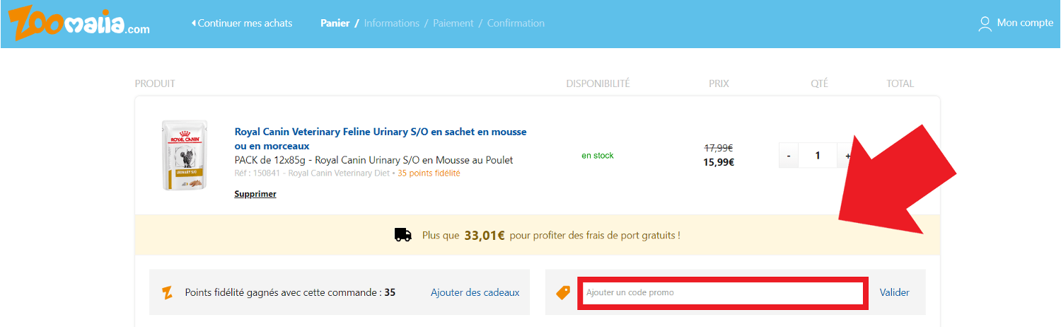 Emplacement pour codes promo Zoomalia