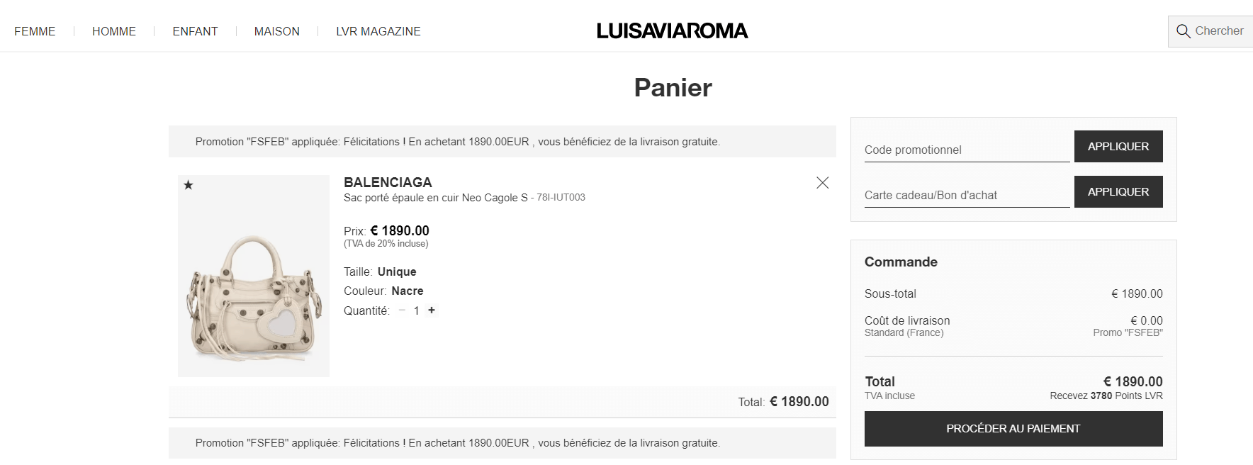 Emplacement pour code promo Luisaviaroma