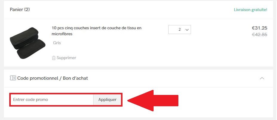 Panier de commande en ligne avec code promo PatPat