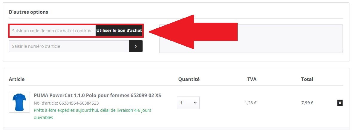 Panier virtuel de commande en ligne avec codes promo Sport-Outlet