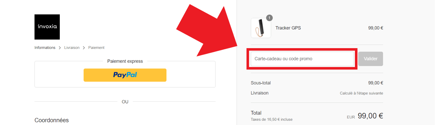 Emplacement pour code promo Invoxia