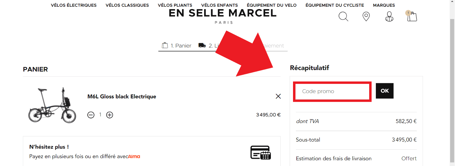 Emplacement code promo En selle Marcel