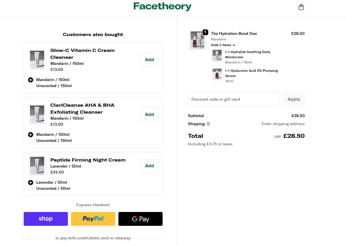 Facetheory checkout box
