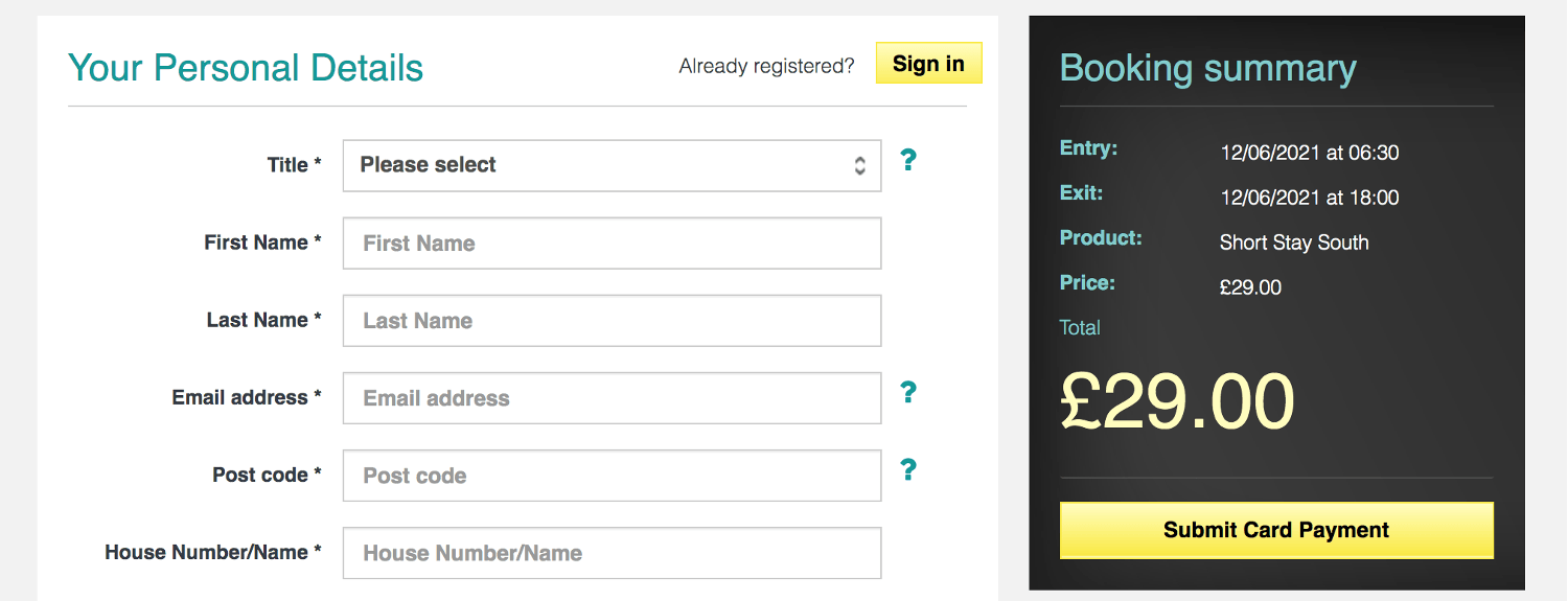 Gatwick Airport Parking discount code checkout box
