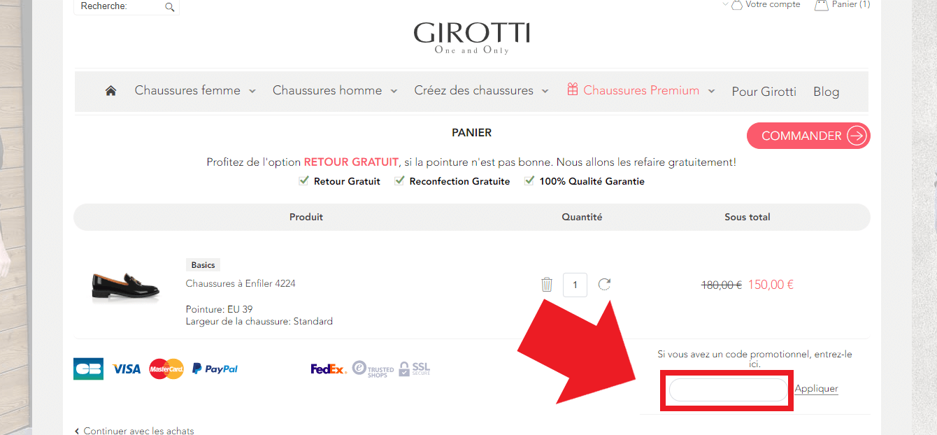 Emplacement codes promo Girotti