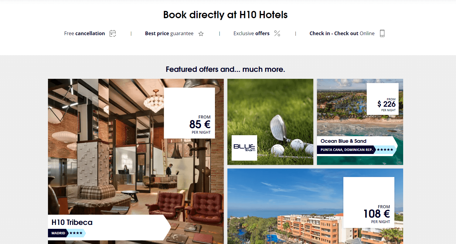 H10 Hotels Banner with Best Price Guarantee stamped on it