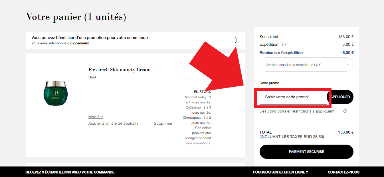 Emplacement codes promo Helena Rubinstein