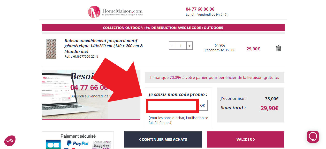 Emplacement codes promo HomeMaison