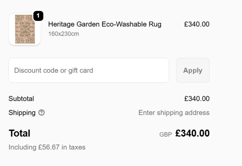 HugRug discount code checkout box