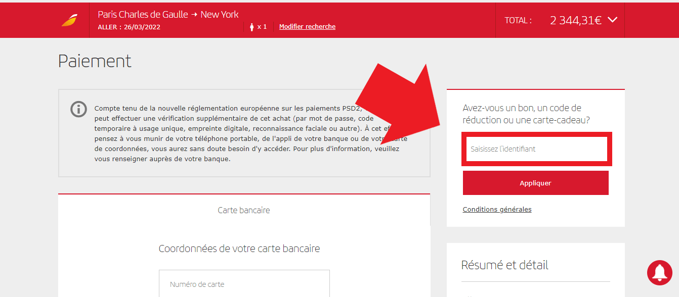 Emplacement codes promo Iberia