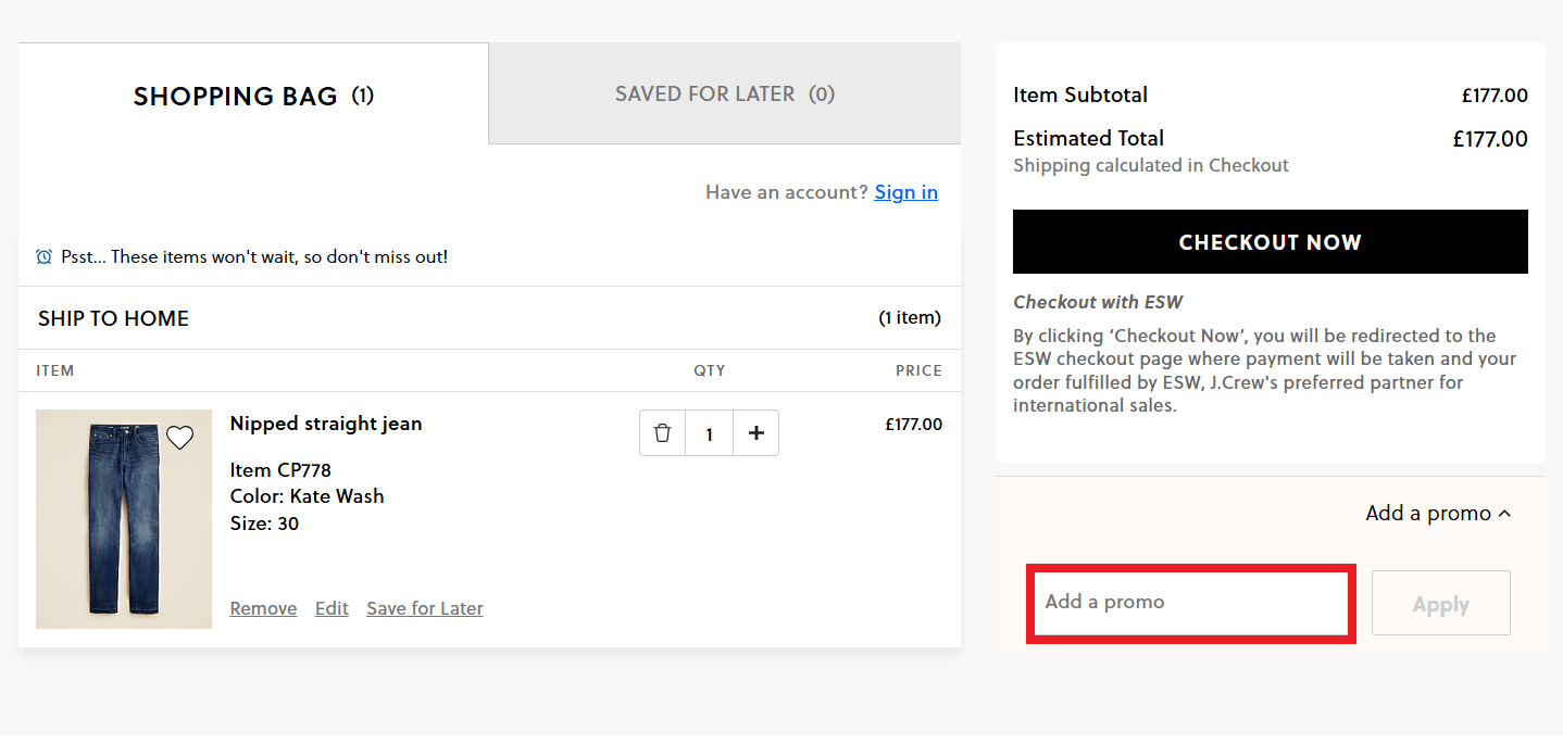 J.Crew discount code redemption during checkout image