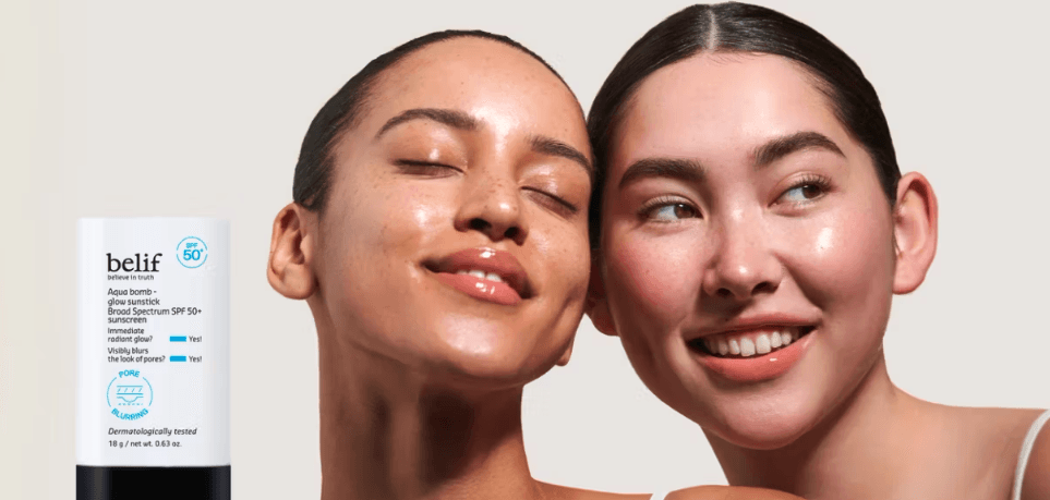 Lg beauty Belif sunstick with female models