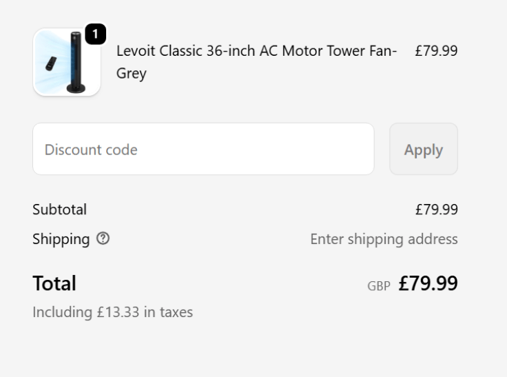 Levoit discount code checkout box