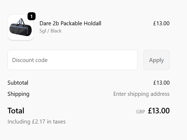 Checkout box for Lovell Sports showing where to apply discount code