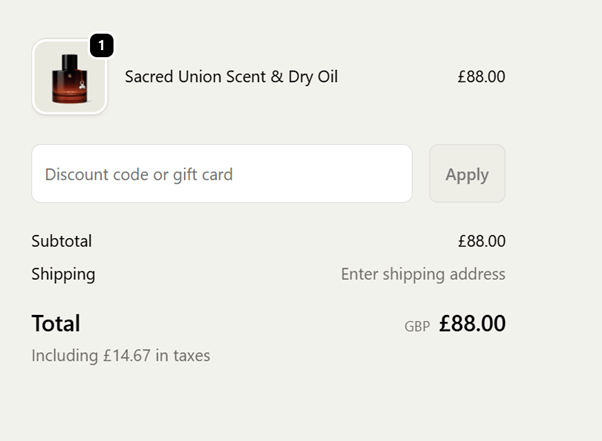 Mauli Rituals discount code checkout box