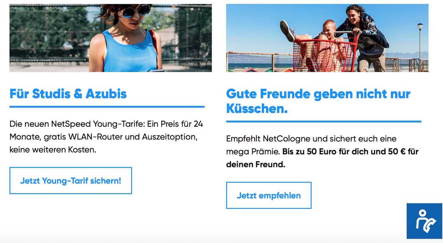 Promotion der NetCologne Angebote für Studenten, Azubis und des NetCologne-Gutscheins für Freundschaftswerbung