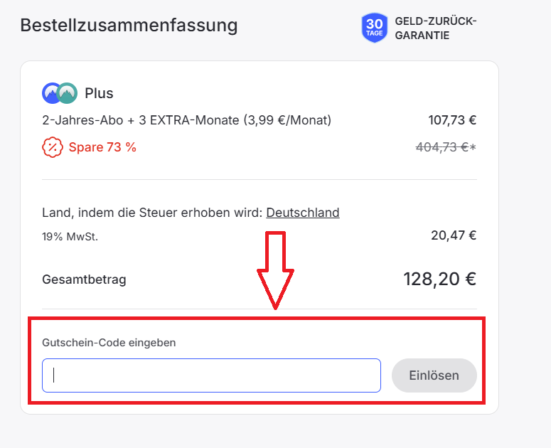 NordVPN Gutschein Eingabefeld