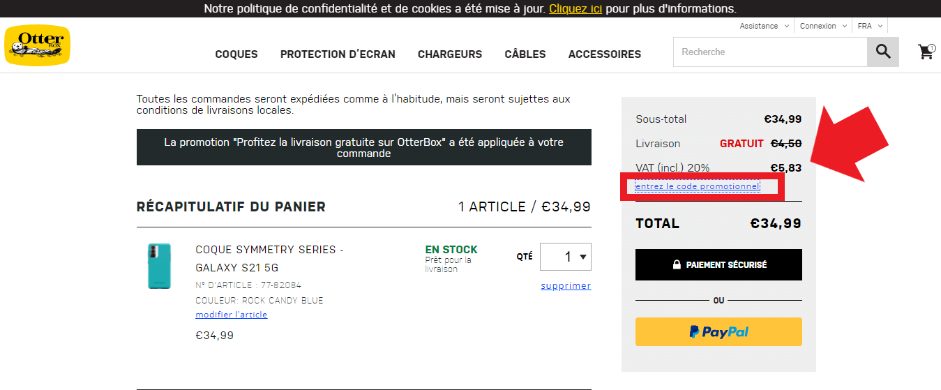 Emplacement code promo OtterBox