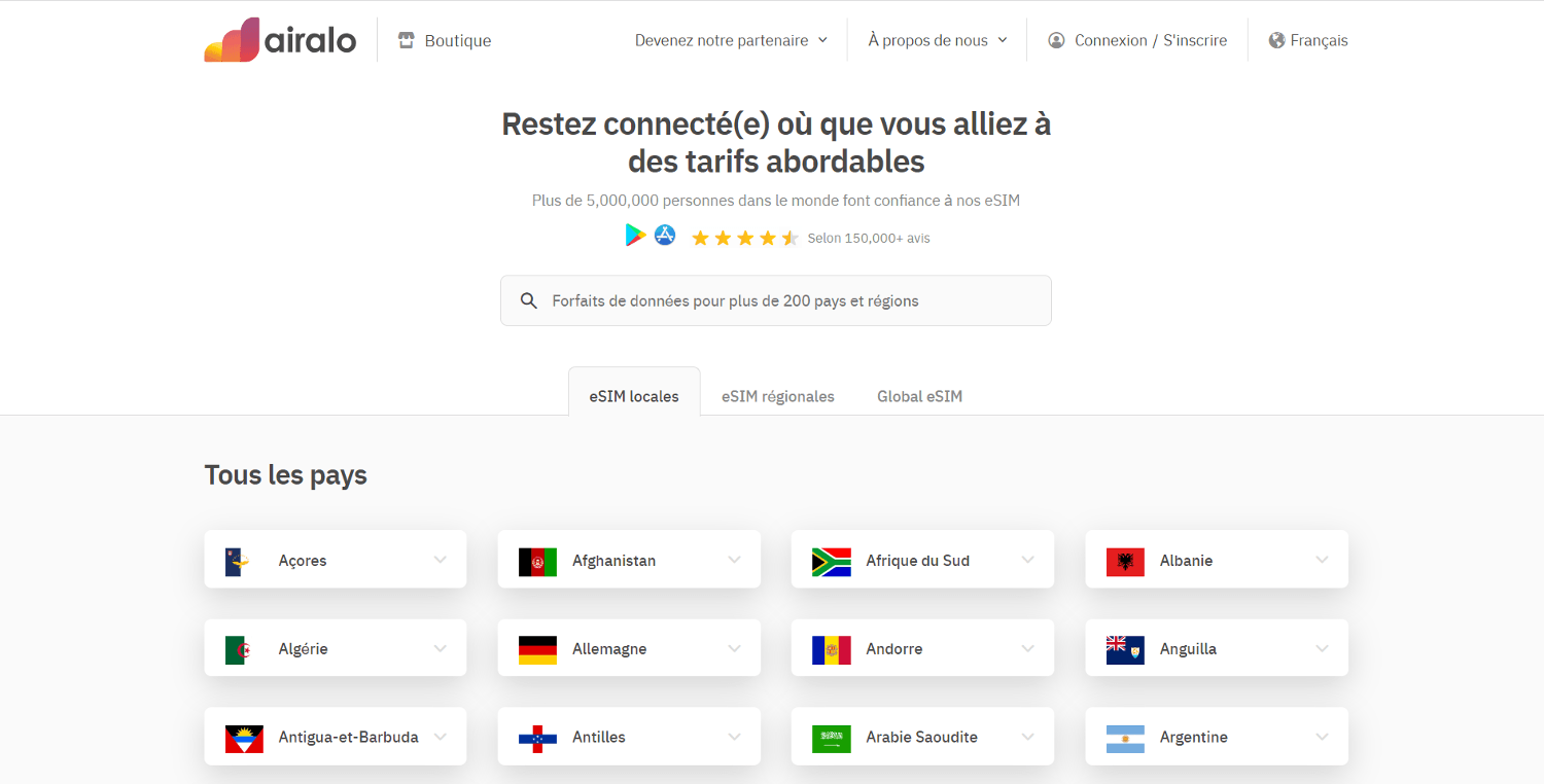 Page d&apos;accueil Airalo
