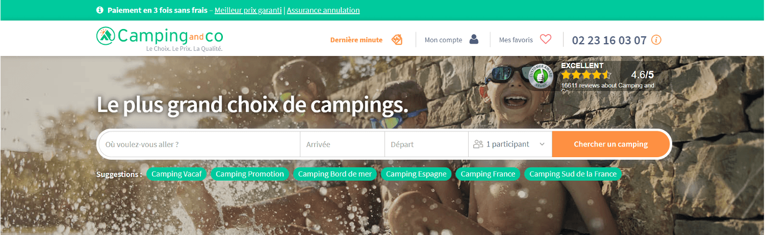 Page d&apos;accueil du site de vacances Camping and Co