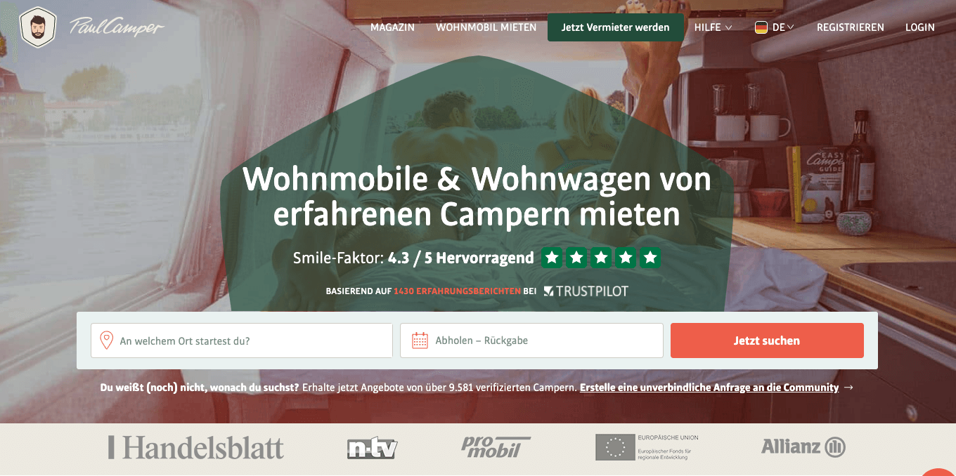 Buche deine nächste Camper-Reise über PaulCamper.