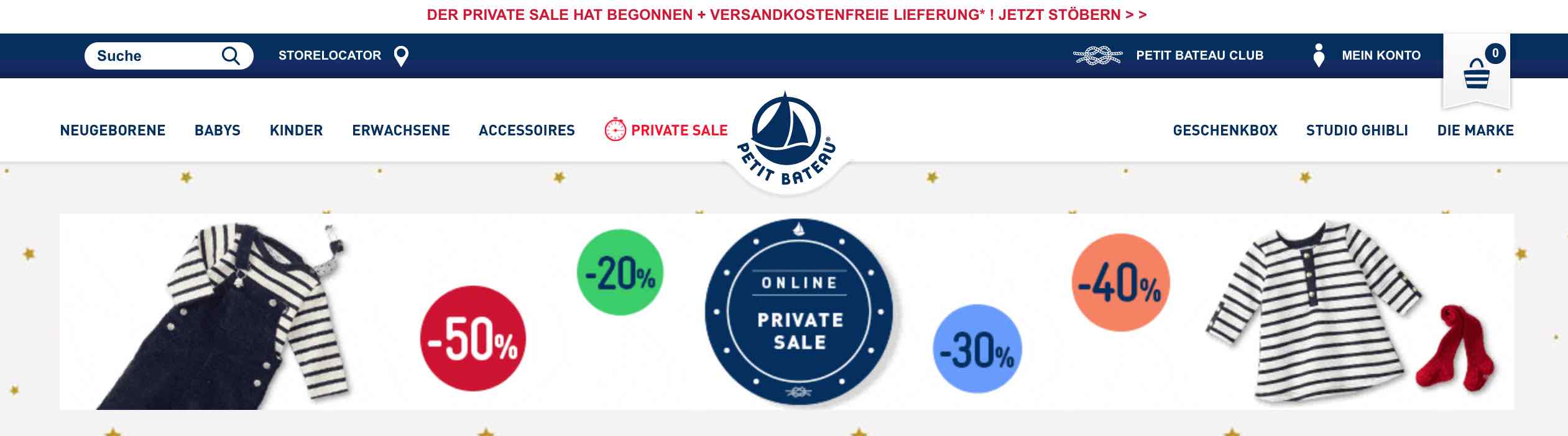 Screenshot des Petit-Bateau-Webshops