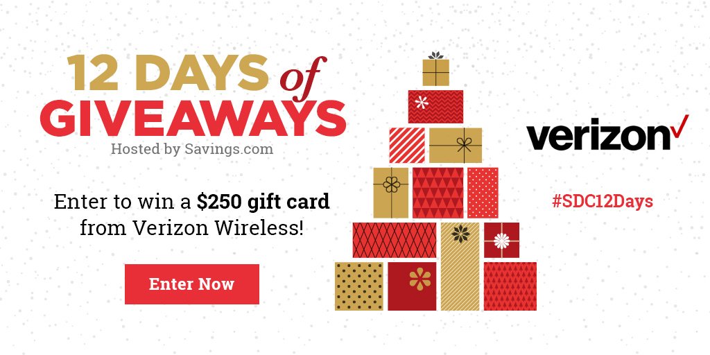 Savings.com 12 Days of Giveaways – Win a $250 Gift Card from Verizon