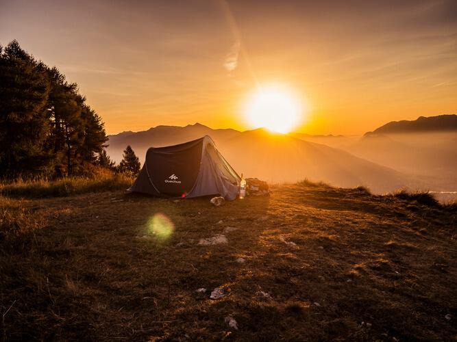 Camping in front of sunset