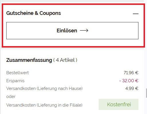Warenkorb-Screenshot mit Eingabefeld für deinen Takko Gutschein