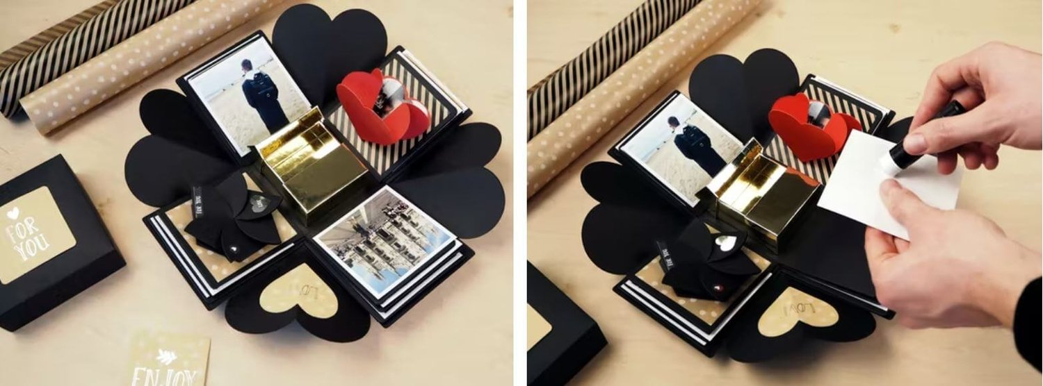 Fotogeschenk zum Valentinstag: Bilder einer DIY-Explosionsbox bei Pixum