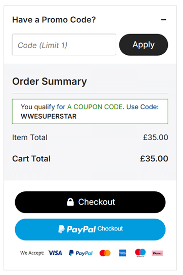 WWE Shop Discount Code Checkout Box