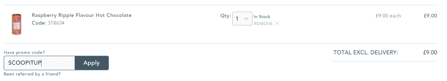 whittards discount code application at checkout