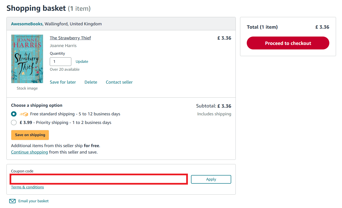 AbeBooks discount code checkout box