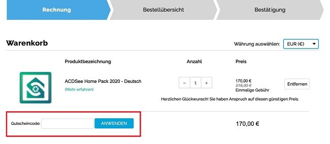 Eingabefeld für ACDSee Gutscheincodes